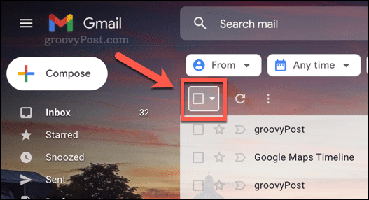 El icono de la casilla de verificación para seleccionar correos electrónicos en Gmail