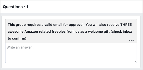 Pida a los posibles miembros del grupo de Facebook que proporcionen su dirección de correo electrónico a cambio de un obsequio.