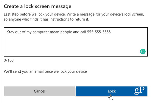 Verificar bloqueo de computadora Escribir mensaje