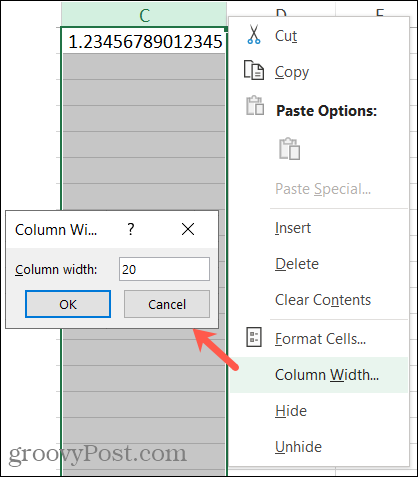 Aumente el ancho de la columna en Excel