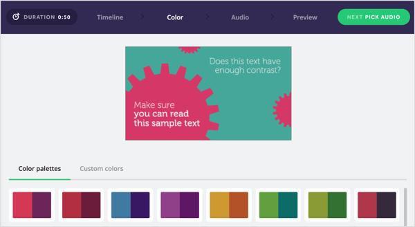 Elija una paleta de colores para su video Biteable o cree la suya propia.