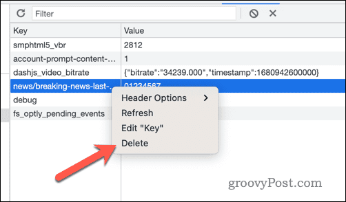Eliminar valores clave de almacenamiento local en las herramientas para desarrolladores de Google Chrome