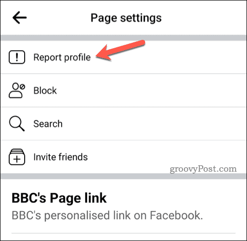 Botón Reportar perfil en Facebook móvil