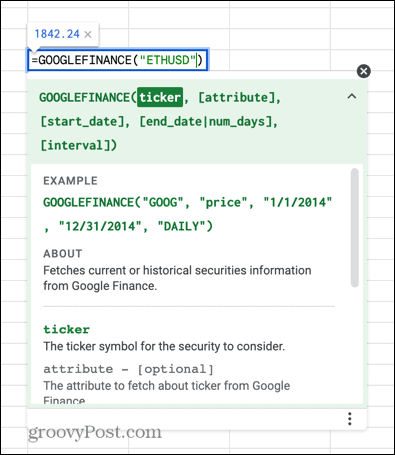 fórmula de google finanzas