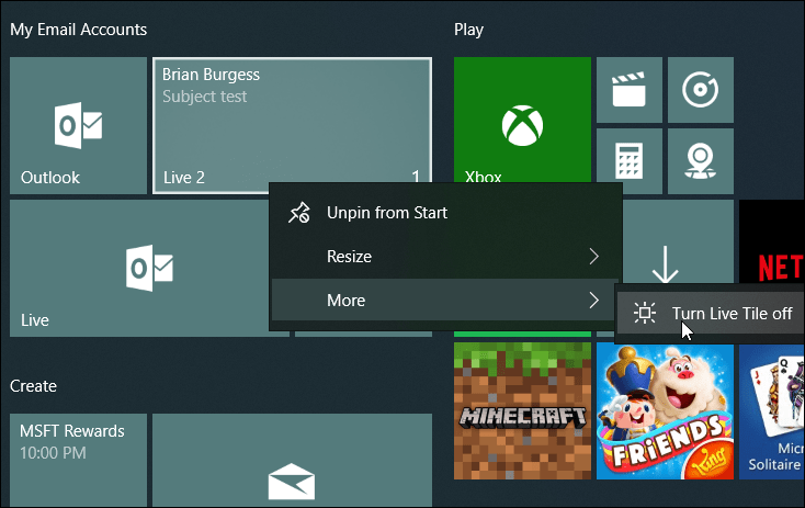Organizar mosaicos de correo en vivo Inicio de Windows 10