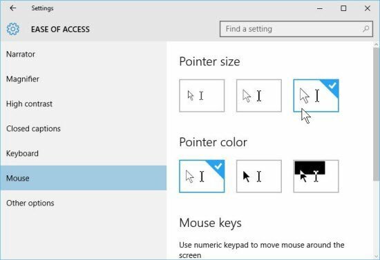 Consejo de Windows 10: Aumente el tamaño y el color del puntero del mouse