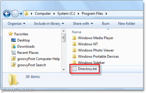 Se crea un archivo directorio.txt en su sistema Windows