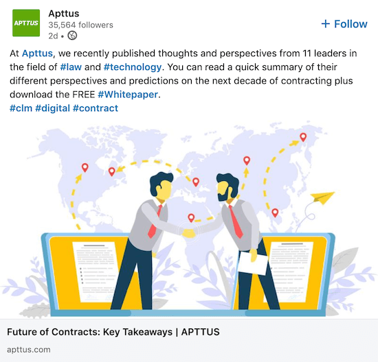 Publicación de la página de empresa de LinkedIn de Apttus que comparte el documento técnico de la marca