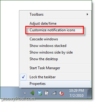 personalizar notificaciones de la bandeja del sistema de Windows 7