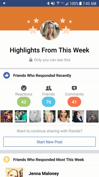 Facebook comparte la cuenta de usuario "Aspectos destacados" para determinados perfiles personales.