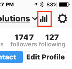 Toque el icono del gráfico de barras para acceder a sus Insights de Instagram.