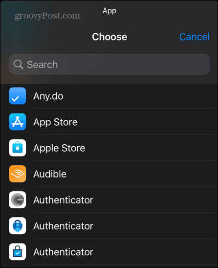 atajos de iPhone elegir aplicación