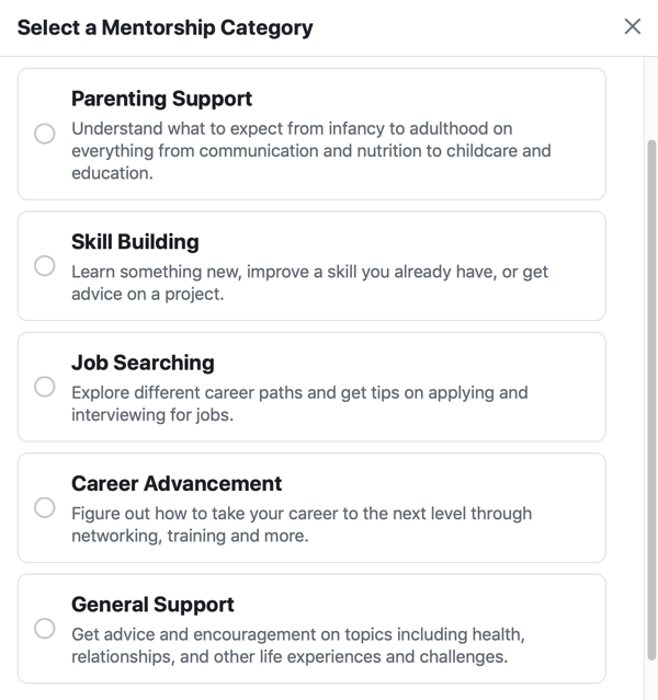 Cómo mejorar la comunidad de su grupo de Facebook, ejemplo, opciones de categoría de tutoría de Facebook