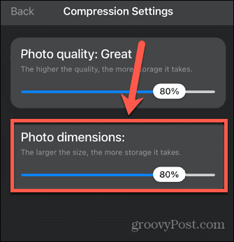 configuración de tamaño de imagen de la aplicación de compresión de fotos