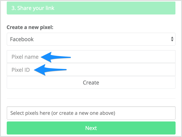 Ingrese su nombre de píxel e ID de píxel en Meteor.link.