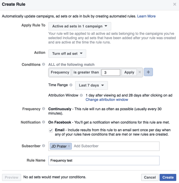 Configure una regla automatizada de Facebook en Power Editor.