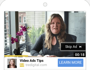 Cómo configurar una campaña de anuncios de YouTube, paso 6, elija un formato de anuncio de YouTube, ejemplo de anuncios TrueView