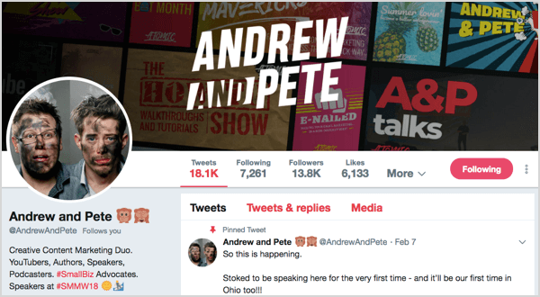 Perfil de Twitter para @andrewandpete.