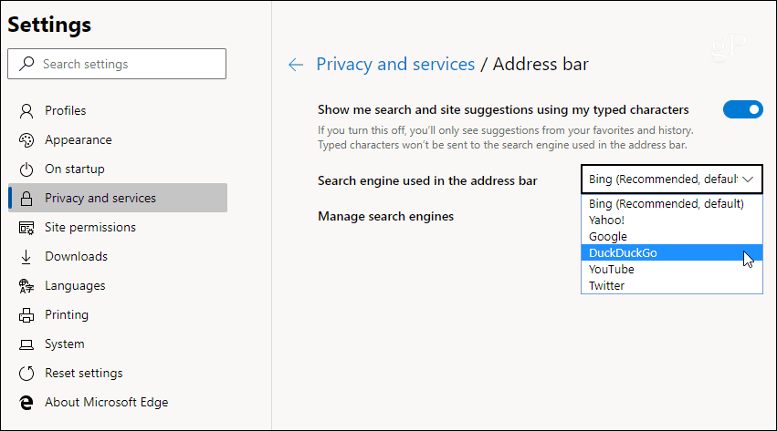 3 Chromium Edge Elija el motor de búsqueda predeterminado