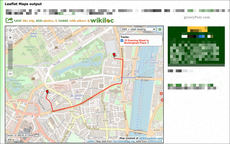 Un mapa de ejemplo creado con el servicio GPS Visualizer