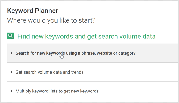Búsqueda del Planificador de palabras clave de Google AdWords