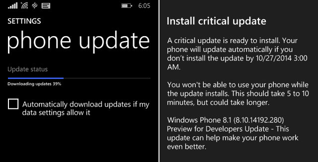 Windows Phone 8-1 Actualización crítica