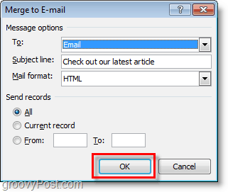 confirme y haga clic en Aceptar para enviar correo electrónico masivo de correos electrónicos personalizados