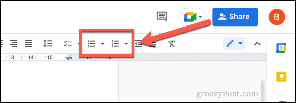 Insertar una lista numerada o con viñetas en Google Docs