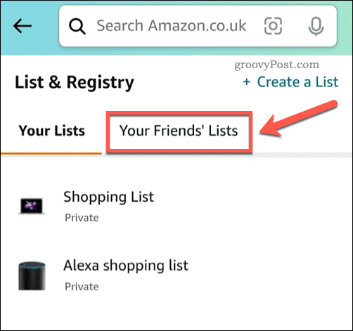 Ver listas de deseos de amigos en la aplicación de Amazon