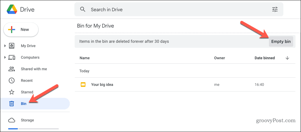 Vaciar la papelera de Google Drive