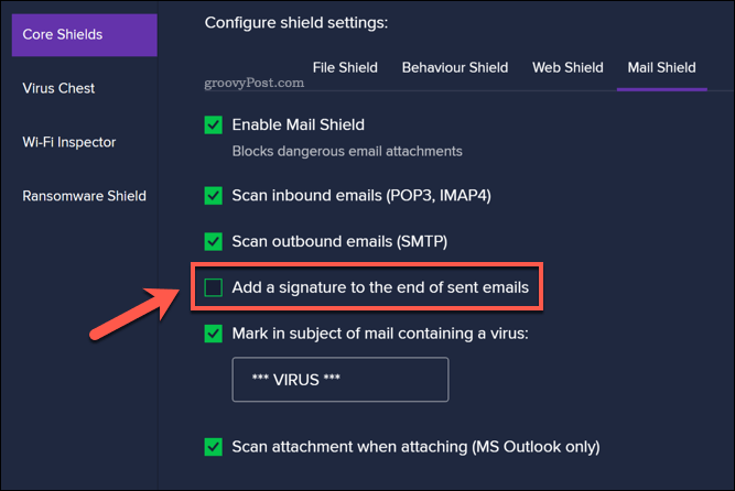 Eliminar la firma de correo electrónico de Avast