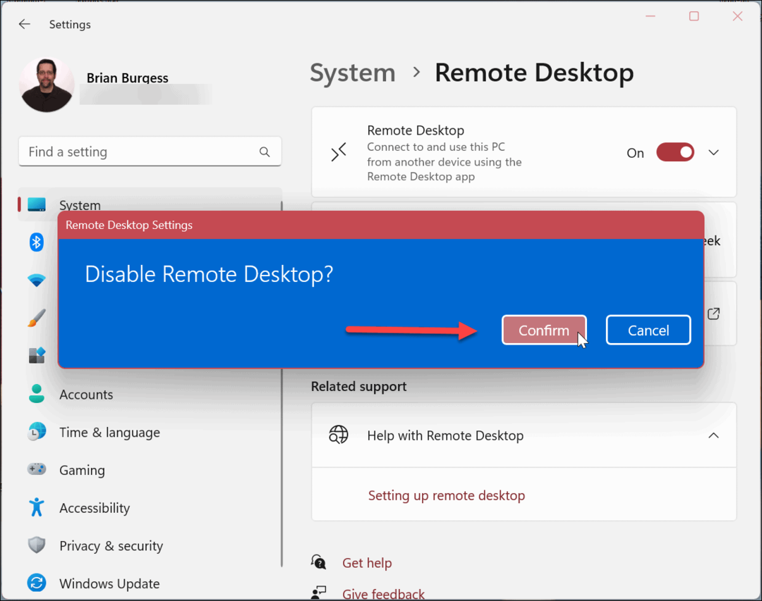 Deshabilitar escritorio remoto en Windows 11