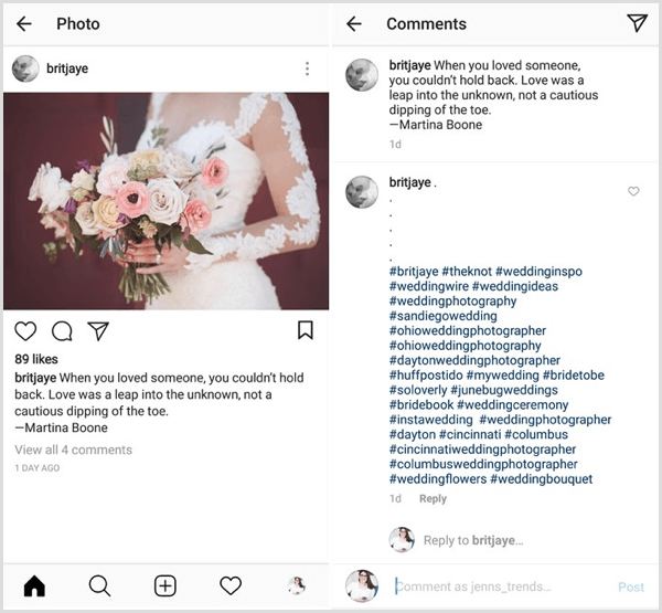 ejemplo de publicación de Instagram con una combinación de contenido, industria, nicho y hashtags de marca