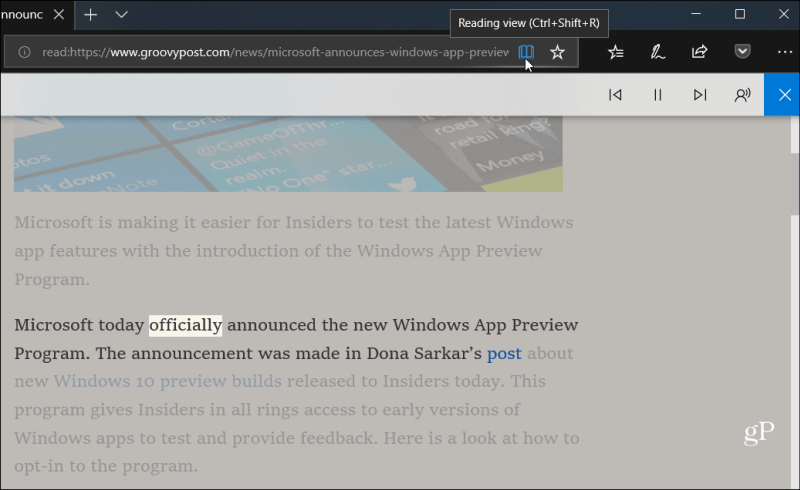 Vista de lectura Microsoft Edge