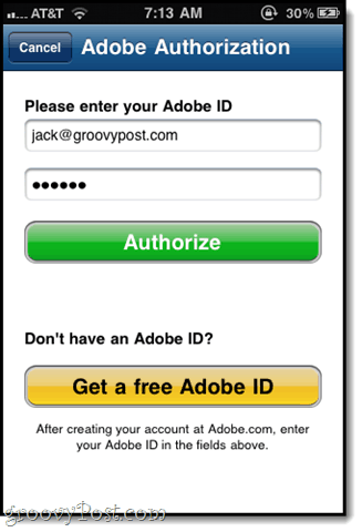 autoriza con tu ID de Adobe