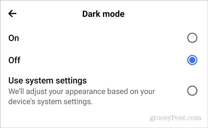 Facebook Modo oscuro Configuración de Android Privacidad Modo oscuro activado desactivado