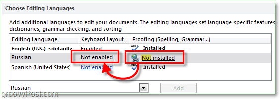Habilite el corrector ortográfico y las distribuciones de teclado para idiomas en Office 2010