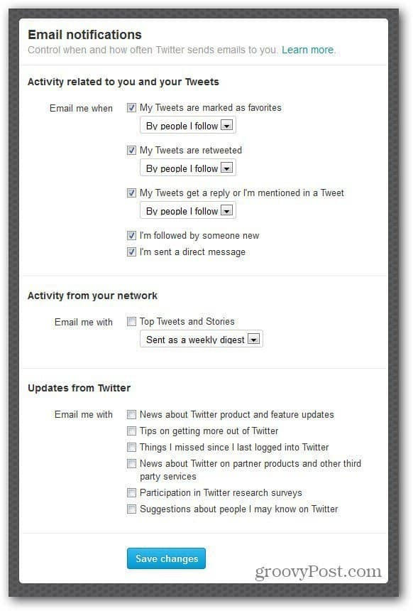 configuración de twitter notificaciones por correo electrónico personalizar