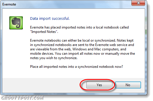 importación de datos exitosa evernote