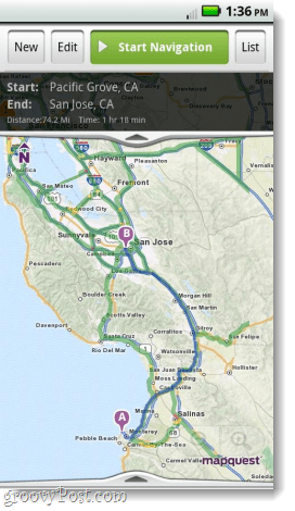 Mapquest para la navegación de aplicaciones de Android
