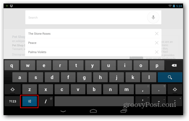 Botón de configuración del teclado Nexus 7