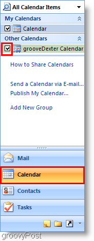 Captura de pantalla del calendario de Outlook 2007 - Agregar segundo calendario