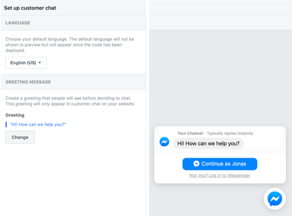 Configure el chat del cliente de Facebook, paso 2.