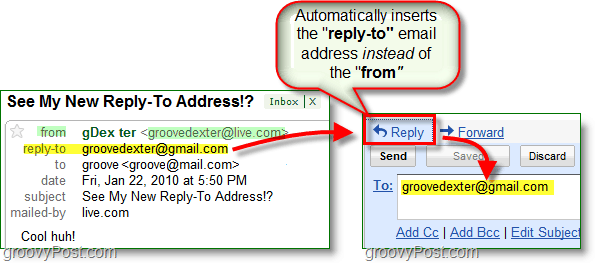 cuando configura una dirección de correo electrónico de respuesta, envía todas las respuestas a su dirección alternativa