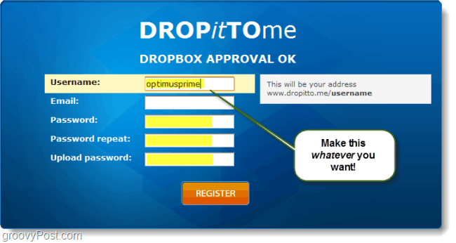 crear una URL de carga de Dropbox