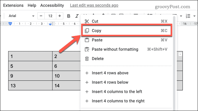 Copiar una tabla en Google Docs