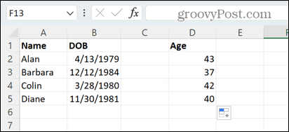 Excel edades