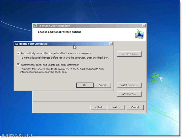 use las opciones avanzadas para personalizar su restauración de imagen del sistema de Windows 7