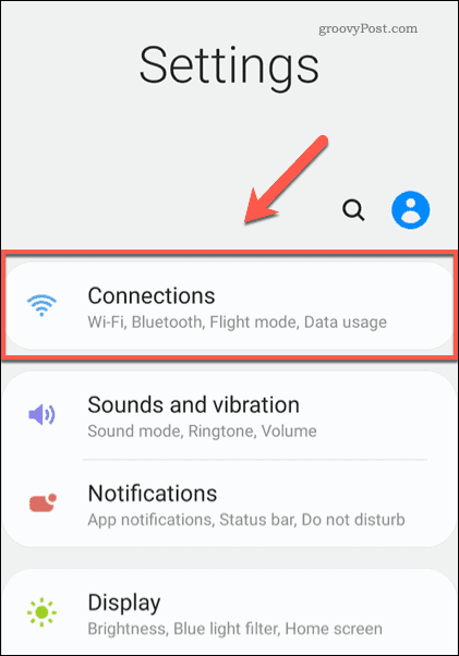 Opción de conexiones de configuración de Android