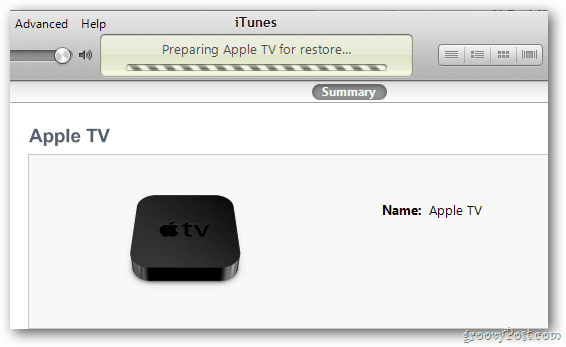 Progreso de restauración de Apple TV